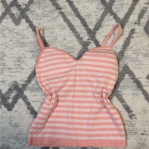 Vintage Y2K Pink Striped Tank Top with built in cups